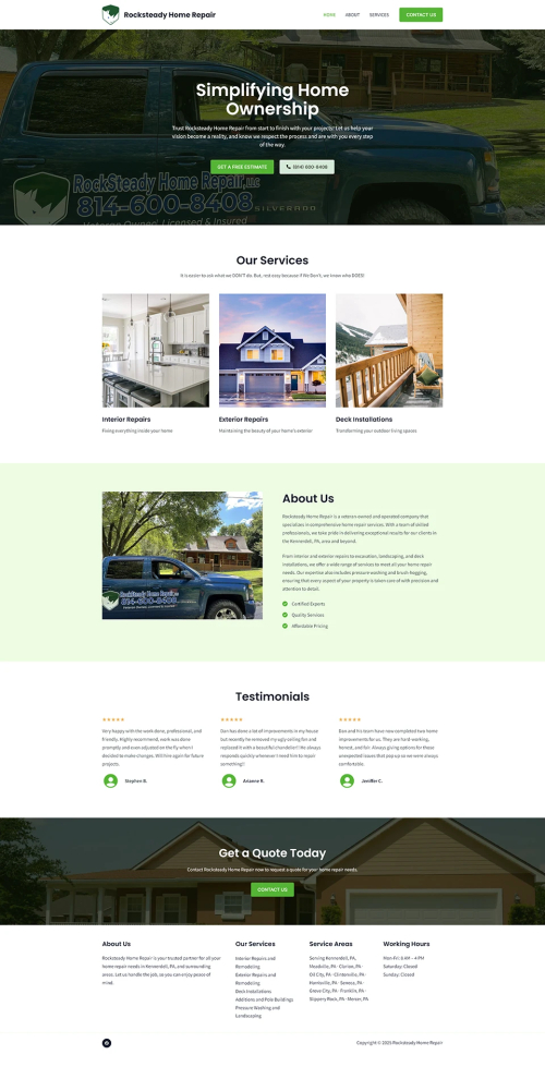 Rocksteady Home Repair website preview